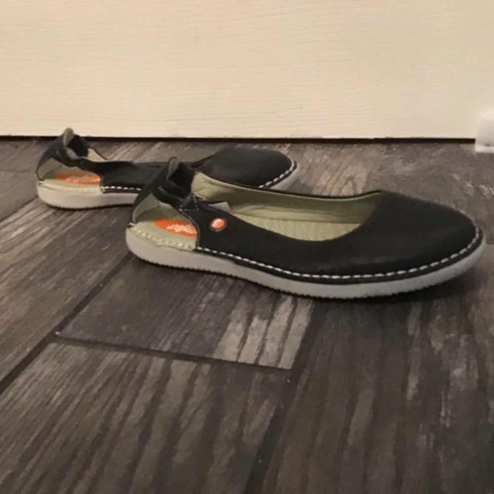 Softinos by FLY London.  Leather blue flat shoe. Good Used Condition. Size 6.5.